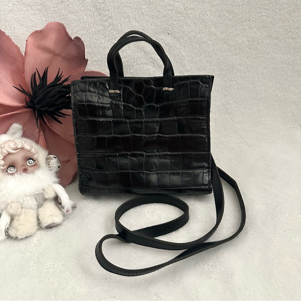 Clare V. Simple Black Croc Bebe Tote Crossbody Bag